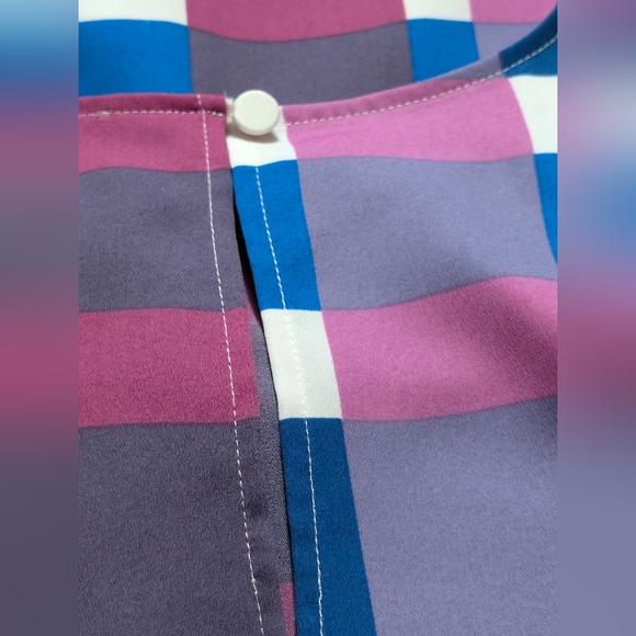 Ann Taylor Factory Plaid Flutter Sleeve Flare Dress | Large | Blue Purple - Picture 10 of 10